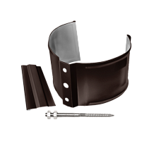 Хомут трубы металлический на кирпич в комплекте шпилька-саморез + дюб шоколад RAL 8017